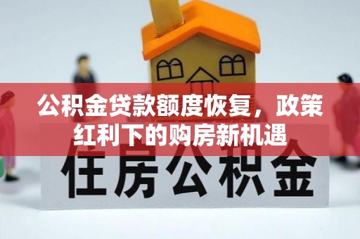 大厂公积金贷款额度恢复，政策红利下的购房新机遇